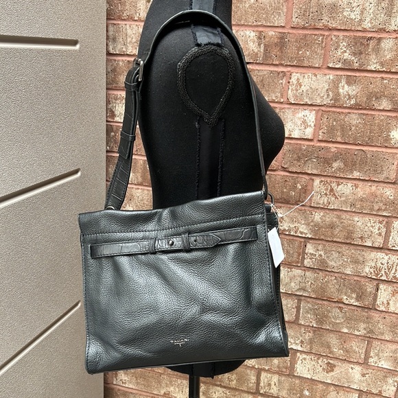 New Tahari Black Snake Embossed Leather Hand bag - Picture 8 of 12